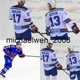 Weng o 13 Pavel Datsyuk KHL CKA Petersburg 17 Ilya Kovalchuk KHL Herren Jugend Eishockeytrikot mit genähter Stickerei Weiß Blau