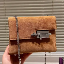 Birkinbag Nubuck Schulterkörperbeutel Lederkette Mini Cross Bags Quadratklappe Frauen Clutch -Geldbörse Klassische Silberhardware Feste Farbhandtaschen Handy -Handtasche F F.