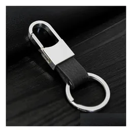 Anpassad bokstäver Creative Business Men Leather Keychain Metal Car Key Ring midja Hängade kedjor för present Drop Delivery DHXXF