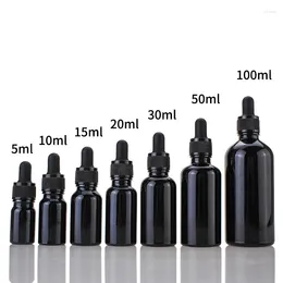 Bottiglie di stoccaggio 10ml 15ml 30ml 50ml 100ml Bottiglia di olio essenziale cosmetico in vetro vuoto nero Elegante pipette Contagocce Imballaggio