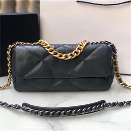 10A Top tier mirror quality flap19 bags small 26cm real leather quilted flap black purse luxury designer womens crossbody shoulder gold strap box chian bag handbags