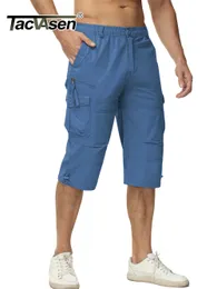 Calças masculinas Tacvasen algodão abaixo do comprimento do joelho 34 shorts longos calças táticas masculinas de bolso de bolso de verão calças de carga Man 230410