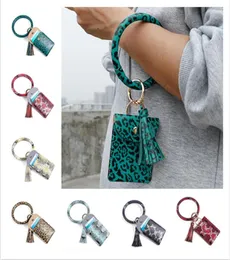 Circle Bangle Wristlets Wallet Coin Purses Tassels Keychain Card Holder Bag Women Leopard PU Leather Bracelets Key Chain Zero Wall7475531
