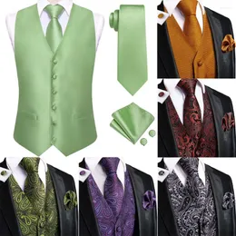 Mäns västar Hi-Tie Solid Herr Silk Tie Green Dress Sleeveless Jacket 4pc Hanky ​​Cufflink Paisley Suit Waistcoat Wedding Party Parts