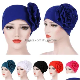 Beanie/Skull Caps Muslim Women Chemo Cap Big Flower Hair Loss Head Wrap Beanie Bonnet Headscarf Indian Headwear Cancer Hat T DHGARDEN DHFTK