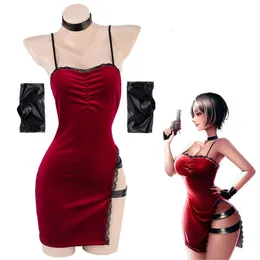 Sexy Set Movie Secret Service Szpieg Ada Wong Cosplay Dress Rabi Mundur Red Lace Cheongsam Lingerie Outfits Halloween Costume 230411