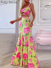 Dwuczęściowa sukienka Women Seksowna kwiat drukująca Top Top wysokiej talii Zestaw spódnicy 230410