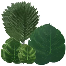 Dekorativa blommor kransar 48st Jungle Beach Theme Decorations Artificial Palm Leaves Turtle Leaf Fern Plant med stam för Hawa225C