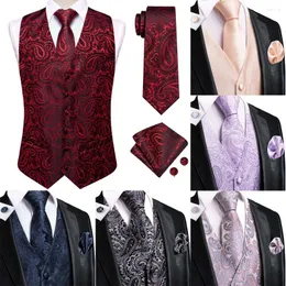 Erkek yelek hi-tie kırmızı ipek erkek klasik paisley jacquard mendil manşetleri kravat kolsuz yastık seti düğün iş hediyesi