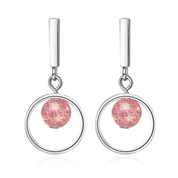 Studörhängen Fashion Sterling Silver 925 för kvinnor Korean liten färsk rosa jordgubbkristall rund öronring brud smyckenstud