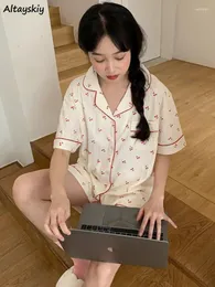 Kvinnors sömnkläder pyjama sätter kvinnor kawaii cherry tryck casual sommar hem japansk stil mjukt flickaktigt modekläder