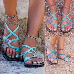 Sandaler Roman Summer Sandals Explosion Color Matching Rope Knot Beach Toe Sandaler Women Plus Size 3543 230410