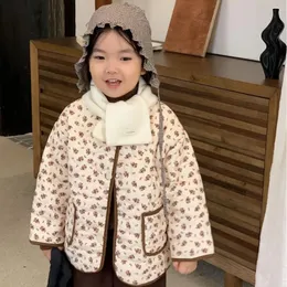 Jacken Kinder Mantel 2023 Winter Koreanische Tragen Stil Nette Plus Baumwolle Warme Langarm Floral Bluse Mädchen Kleidung