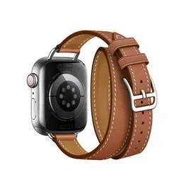 Double Tour Leather Strap For Apple Watch Ultra 2 Band 49mm 45mm 42mm 44mm Series 9 8 7 6 Se 5 4 3 Iwatch 38mm 40mm Correa 41mm