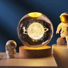 Decorative Objects Figurines Solar System Globe Galaxy K9 Crystal Ball 3D Laser Engraved Astronomy Planets Home Decor Cosmic Model Birthday Gift 230411