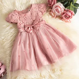 Mädchen Kleider Babykleid für Sommer Blume Spitze Vestidos Hochzeitsfeier Kinder Perlen Tüll Prinzessin Kinder 230410