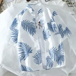Męskie koszule męskie męskie Hawajskie Resort w stylu palmowym drukowaniem liści palmowej Odkręć kołnierz Krótkie koszule 230411