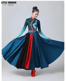 Palco desgaste traje de dança mongol antigo vestido nacional feminino dancewear desempenho hanfu folk tibetano