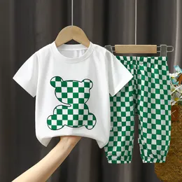 2PCS Summer Kids Clothing Sets Baby Boys Girl Bear Cartoon Cotton Cotton Short Shirt Shirts 2PCS TrackSuits Child Loungwear