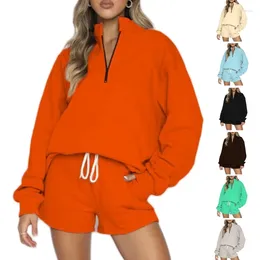 Dames tweedelige broek dames 2 outfits sweatsuit oversized rits opstaande sweatshirt shorts sets drop