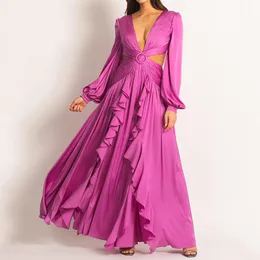Dwuczęściowa sukienka Ellafads Woman High talia Vneck damskie plisowane stałe kolorowe ES dla kobiet 230412