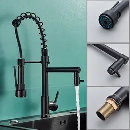 Kitchen Faucets Senlesen Spring Pull Down Sink Faucet Brass Deck Mounted Two Spouts Double Mode Cold Mixer Tap Crane 230411