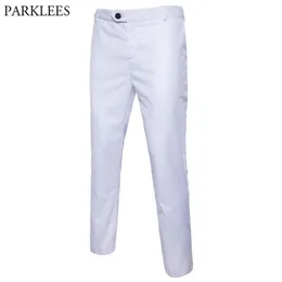 Pantaloni eleganti dritti slim fit bianchi Pantaloni da lavoro formali da uomo Abito da sposo casual da uomo piatto frontale 210716306M