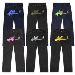 Calças de ganga largas para homem com estampas streetwear calças de hip hop Y2K calças de ganga retas largas góticas calças de ganga Pantalones Vaqueros Badfriend