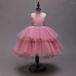 ガールドレス夏の子供のエステスパーティープリンセスダイヤモンドネットヤーンノースリーブウェディングドレス