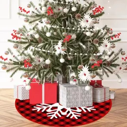 Decorações de Natal Saia de árvore de 35 polegadas Floco de neve Papai Noel na parte inferior do é decorado com estampas de desenhos animados vermelhos