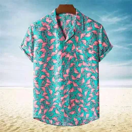 Stylowy flamingo druk hawajski aloha koszulka mężczyzn letnie nowe sve plażowe koszule męskie ubranie wakacyjne 237f