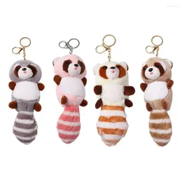 سلاسل المفاتيح Lanyards Kawaii Raccoon Plush Keychain Bag Bendant Cute Stuffed Animal Toys Dealing Doll Hanging Ornament Gift