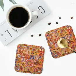 TATS MATS Huichol Tiles Coasters PVC Leather Placemats Isolamento não deslizamento Coffee para decoração Dinagismo de cozinha em casa Conjunto de 4