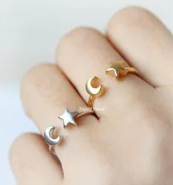 10PCS R015 Adjustable Star with Crescent Moon Rings Half Moon and Star Rings Cute Simple Celestial Ring for Women6251190