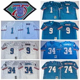 Football Football 1980 1997 Vintage 34 Earl Campbell Jersey 75. rocznica 1 Warren Moon 9 Steve McNair 74 Bruce