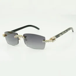 Classic 5.0 mm diamond sunglasses 3524012 with textured black buffalo horn arms glasses, Direct sales, size: 56-18-140 mm