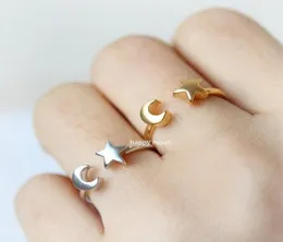 10PCS R015 Adjustable Star with Crescent Moon Rings Half Moon and Star Rings Cute Simple Celestial Ring for Women7914576