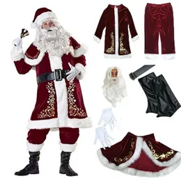 Weihnachtsdekorationen 9pcs Velvet Deluxe Santa Claus Vater Cosplay -Anzug Kostüm Erwachsene Kostüm Kleid Full Set261k