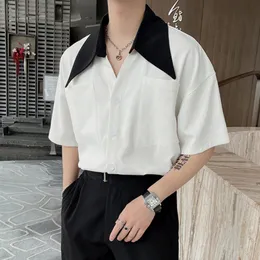 Wersja koreańska luźna patchworkowa koszula dla mężczyzn Summer Lapel Shirts Casual Social Streetwear Party Tuxedo Bluzka 2023