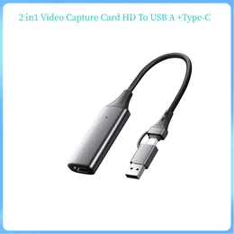 2 IN1 Video Capture Card HDMI-Compatible in To USB A Type-C Audio Video Recorder for PC Game Streaming Live Broadcasting