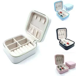 Bad Lagerung Organisation Frauen Reise Schmuck Box Fall PU Leder Zipper Boxen Organizer Für Ohrringe Rings269E