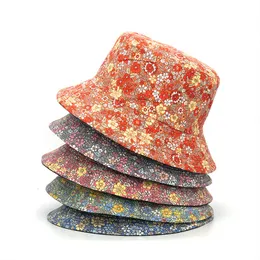 인색 가슴 모자 가역적 인 Buckethats Floral Print Sunscreen 남자 여자 Fisherman Cap Cotton Panama Fashion Double Side Antisun Bucket Hat 230411