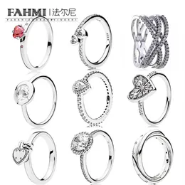 FAHMI 100% 925 Sterling Silver Jewelry Glitter Teardrop Ring Zircon Elegant Everlasting Love Ring Simple Geometric Zircon Ring313o
