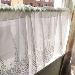Curtain JUYANG. Cotton embroidered cabinet curtains. Pure white short Decorative half coffee 230412