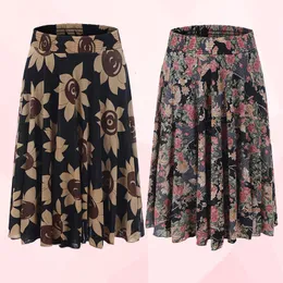 Skirts Women Vintage Floral Printed Long Skirt Fashion High-waist Pleated Skirts Elegant Fashion Lady Maxi Skirt Woman Jupe Summer 230412