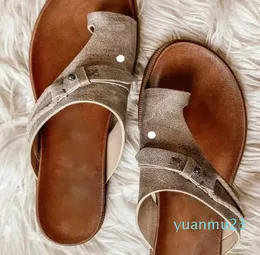 LL Damen Slipper-Schuhe mit Etiketten, Sandalen, Strandpantoffeln, Sommer-Leder, Ringzehe, Strand, flacher Absatz, groß