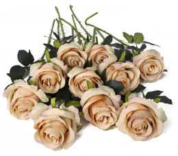 20pcs Róże sztuczne kwiaty Rose Kwiat gałąź sztuczne czerwone róże Realistyczna fałszywa róża na wystrój domu weselny