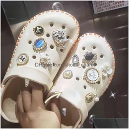 Shoe Parts Accessories Gem Cat Eye Pearl Croc Charms Retro Bow Rhinestone Buckle Drop Delivery Shoes Dhdol