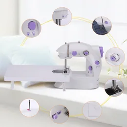 Craft Tools Mini Sewing Machine med lätt bärbar hushåll Nattljusfotpedal Elektrisk batteri Rak linje Hand Tabell Två trådpaket 230412