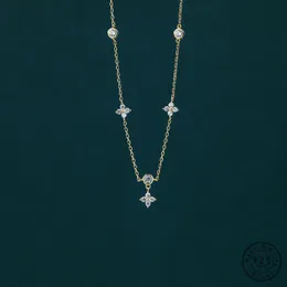 Fili Corde Collana in argento sterling 925 con fiori di zirconi intarsiati per le donne Squisiti accessori per gioielli da sposa dolci Regali 230412